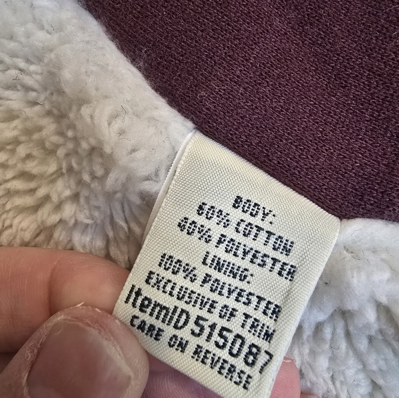 L.L. Bean Sherpa Lined Deep Wine Small Petite Fall Cozy Open Front Cardigan - Picture 7 of 12